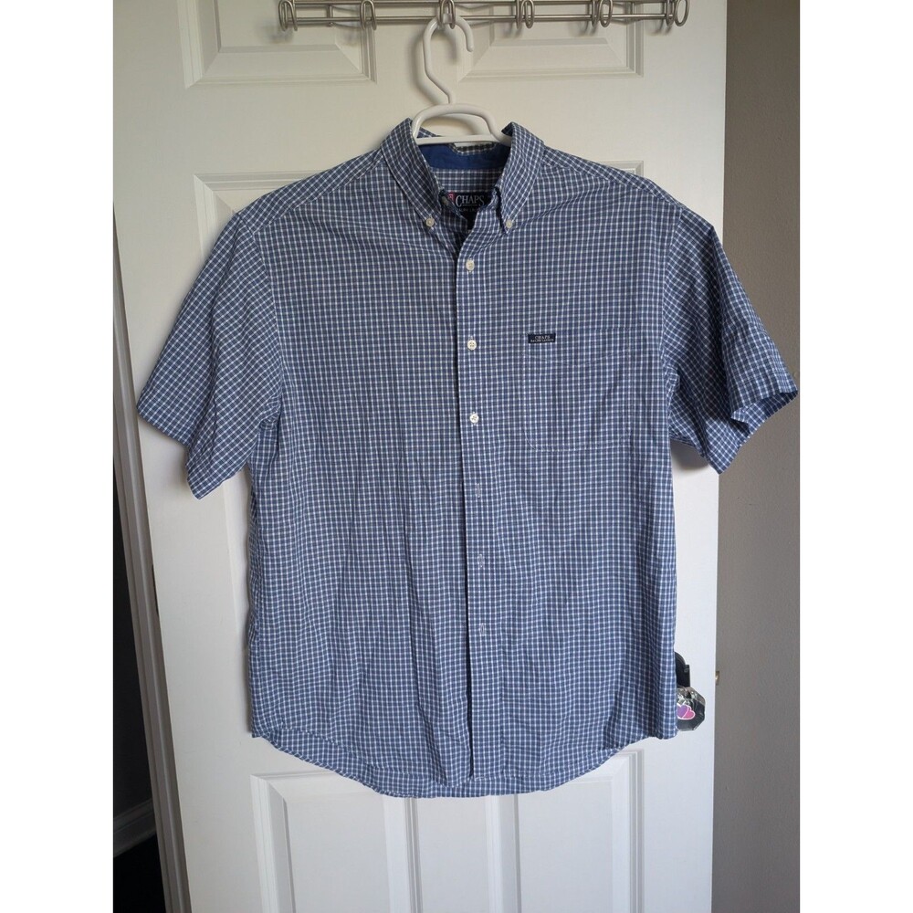 VTG 90s Ralph Lauren Chaps Logo Button Shirt Men's L Blue Checked Vintage Class